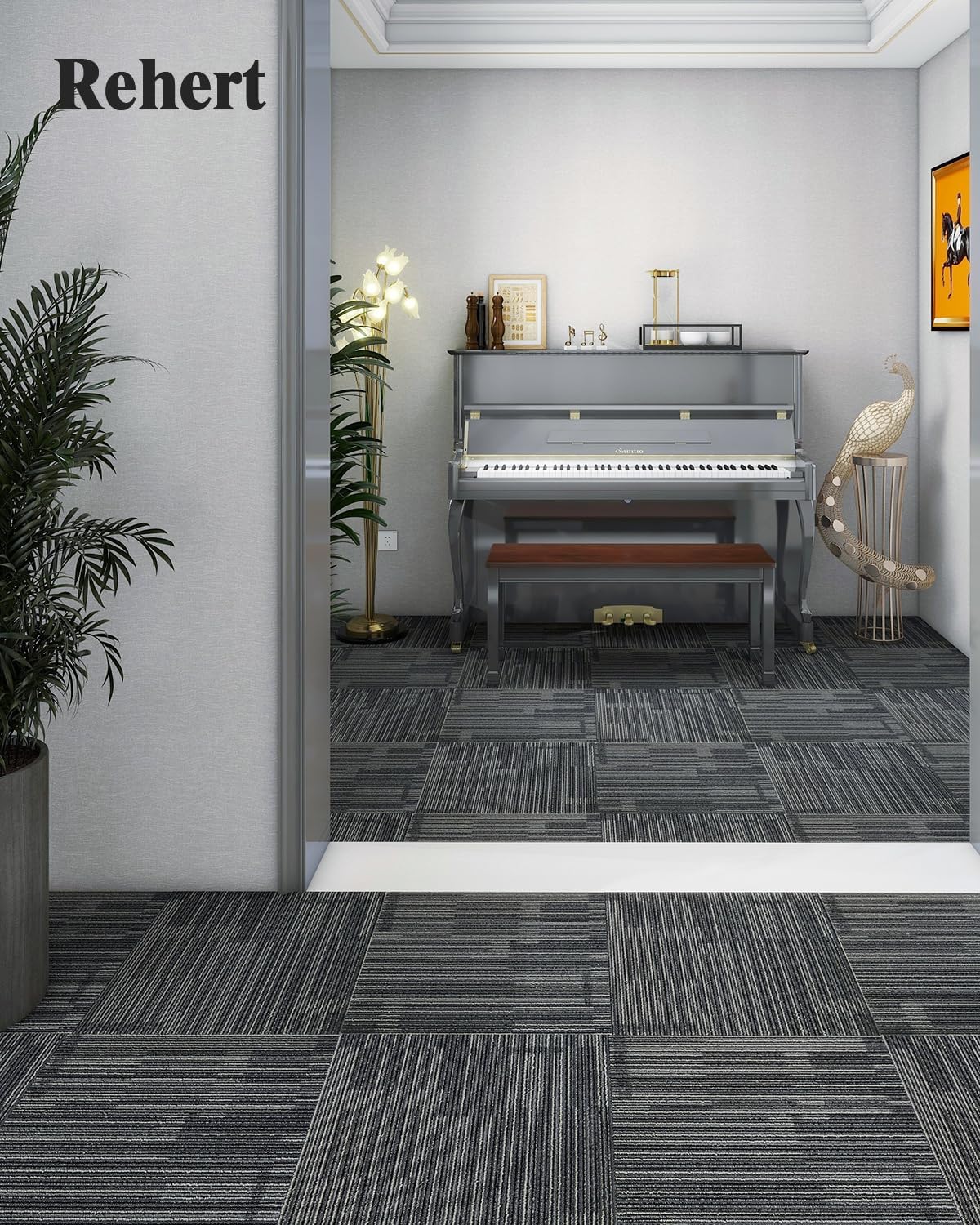 12Tiles/32 sq Ft-Carpet Squares, Commercial Carpet Tiles, 0.27" Pile Height, Tiles Carpet, PVC Backing Non-Slip, 20" x 20" Berber (Loop Pile)