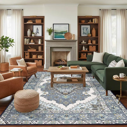Washable 6x9 Area Rug for Living Room, Non-Slip Large Grey Bedroom Rugs