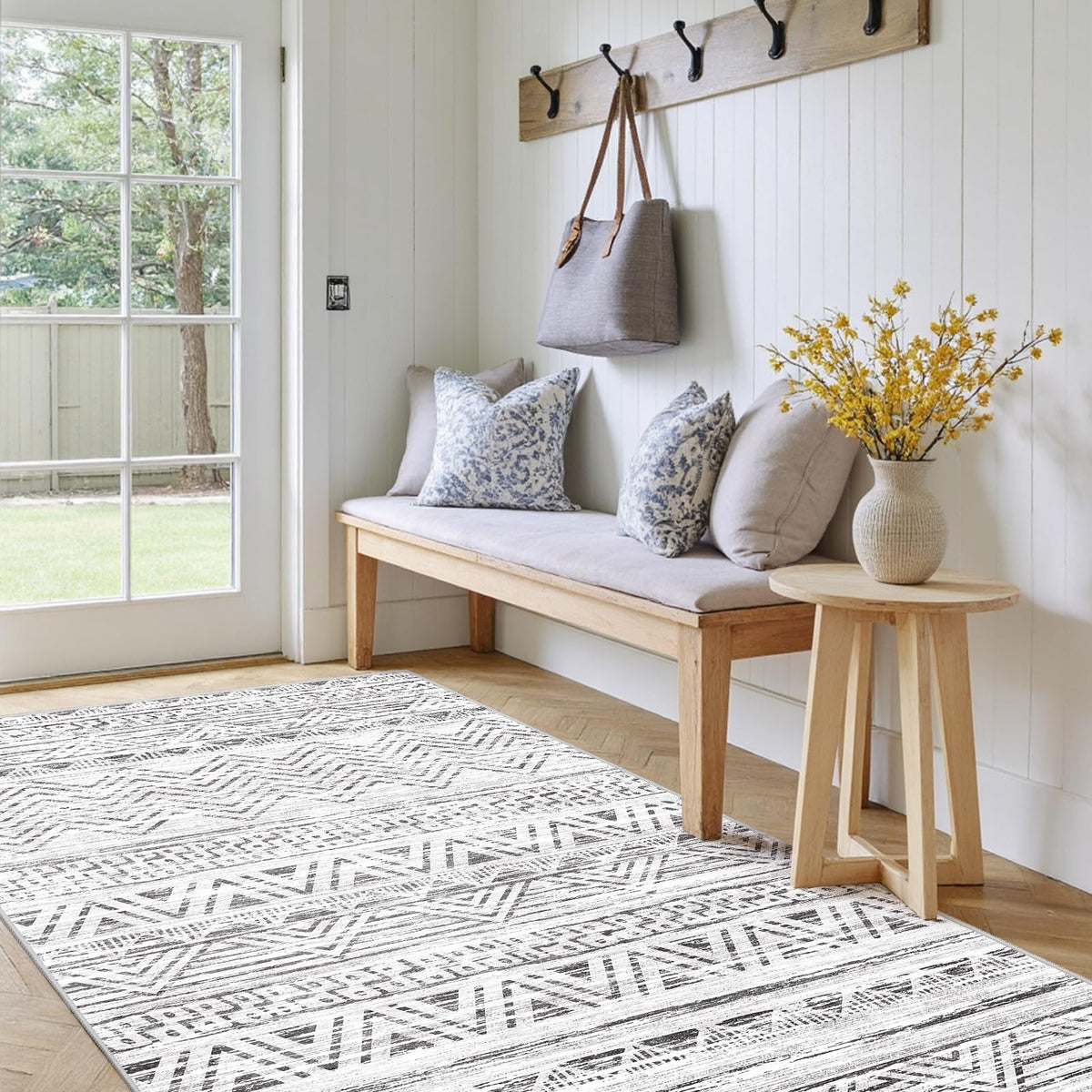 2'6"x8 Runner Rug Washable Moroccan: Non Slip Kitchen Long Floor Mat Gray