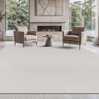 Beverly Rug Micro Loop Large Area Rug White 10x14 Modern Luxury Trellis Geometric Durable Indoor Area Rugs for Living Dining Room Office Stain Resistant Non Shedding Casual Indoor Carpet White 10x14