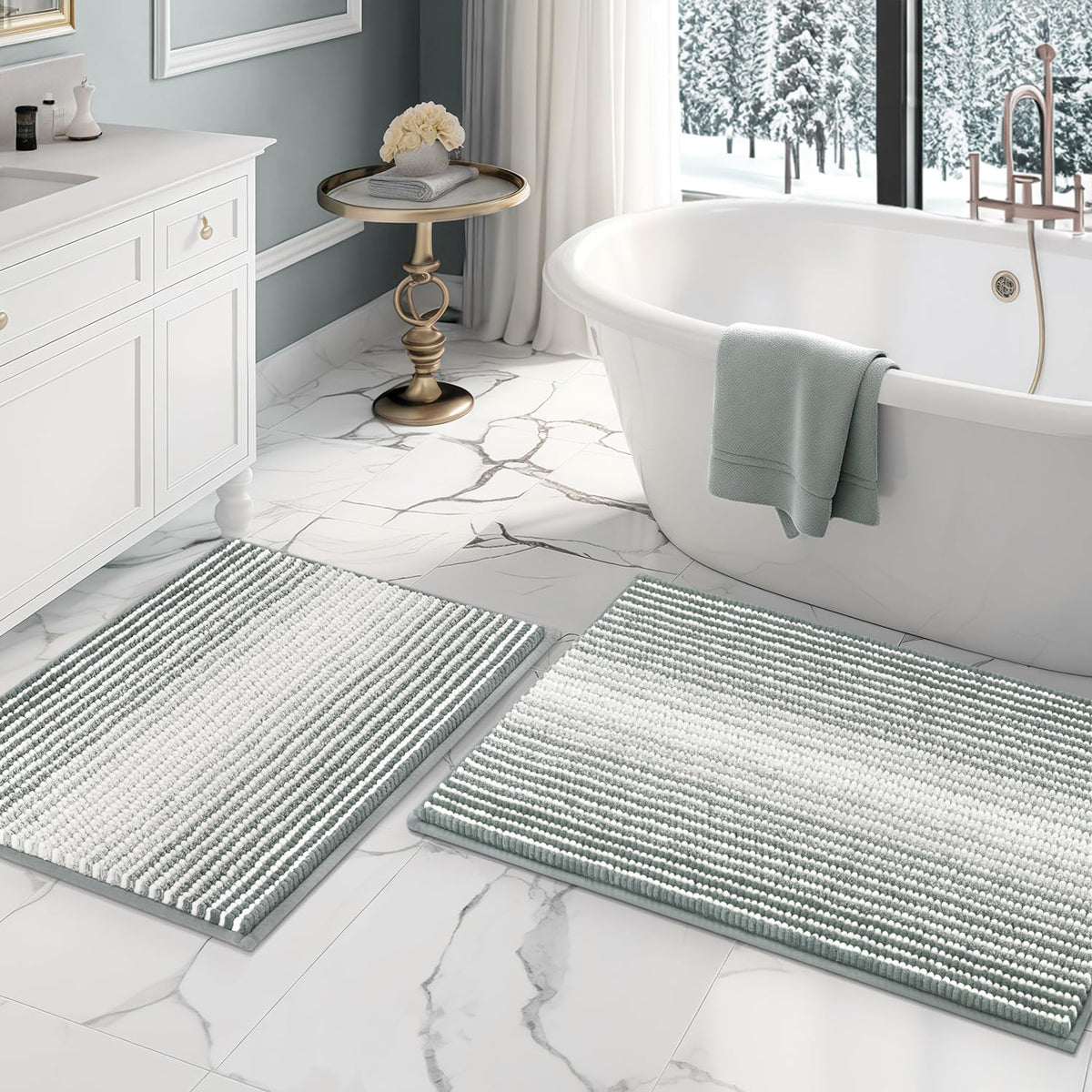 BSICPRO Bathroom Rugs Sets 2 Piece, Modern Bath Mat 20"x47"+20"x32", Blue