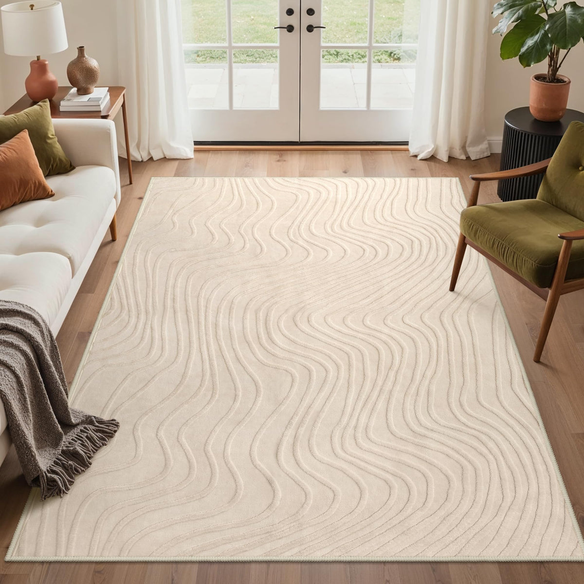 GENIMO Beige Rug 6x9 Washable Area Rugs for Living Room, Soft High Low Pile