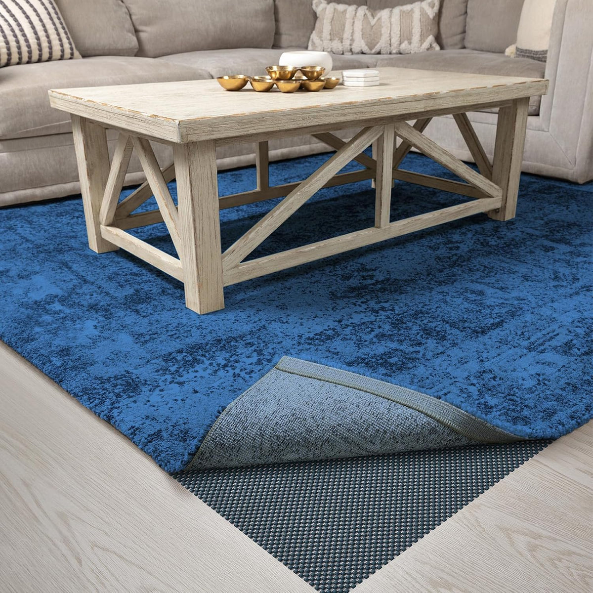 Veken 8x10 Ft Rug Pad Gripper for Hardwood Floors, Non Slip Dark Blue Rug Pads for Area Rugs, Thick Rug Grippers for Tile Floors, Under Carpet Anti Skid Mat, Keep Your Rugs Safe and in Place