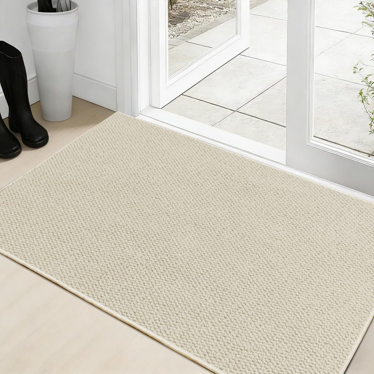 Faux Jute Area Rug 4'x6', Washable & Non-Slip, Grey & White