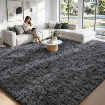 MXSANYOO 8x10 Area Rugs Fluffy Shag Rug for Living Room Bedroom Camel