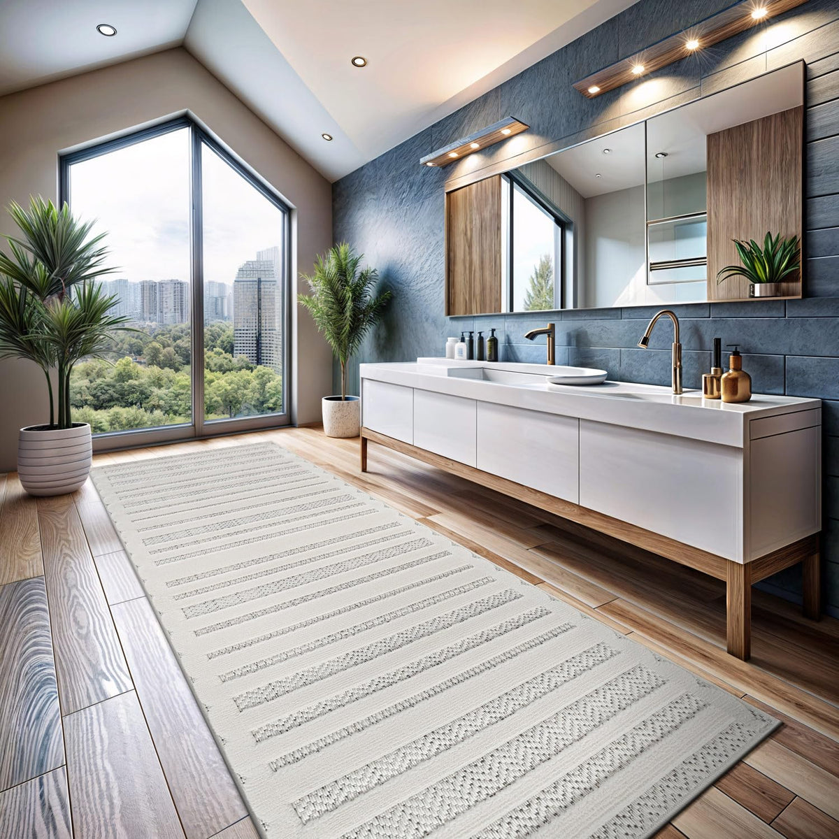 CAMILSON Micro Loop Rug 5x7 Modern Luxury Bordered Area Rugs Soft High and Low Pile Stain Resistant Easy-Cleaning Non-Shedding for Living Room Office Indoor Carpet (5 x 7 / White)