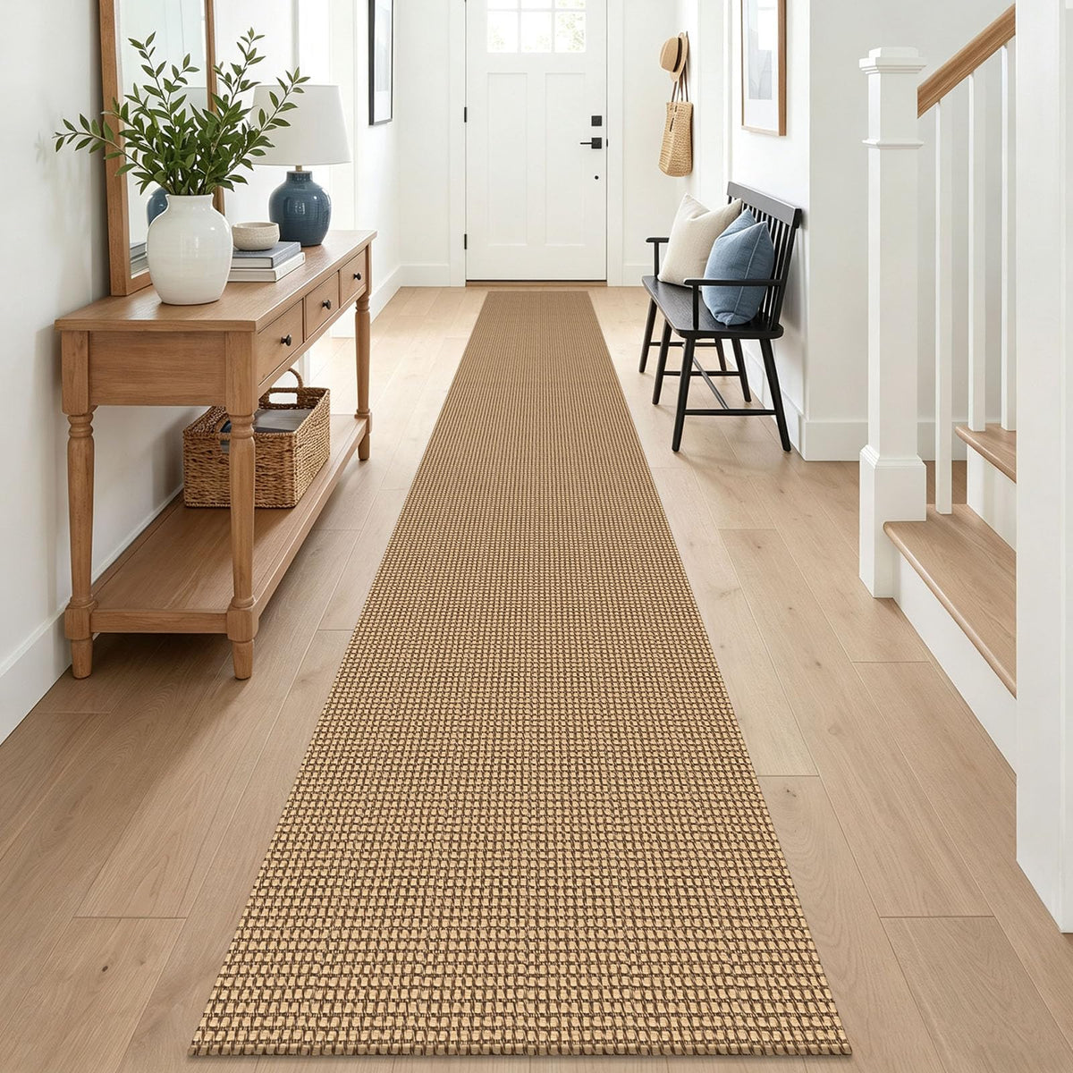 EARTHALL Woven Area Rug 3x5 Ft Washable Rugs for Entryway Braided Non Slip Rubber Backed Throw Rugs Door Mat Indoor Outdoor Entrance Cotton Carpet for Kitchen Foyer Front Door, Orange/Tan/Brown