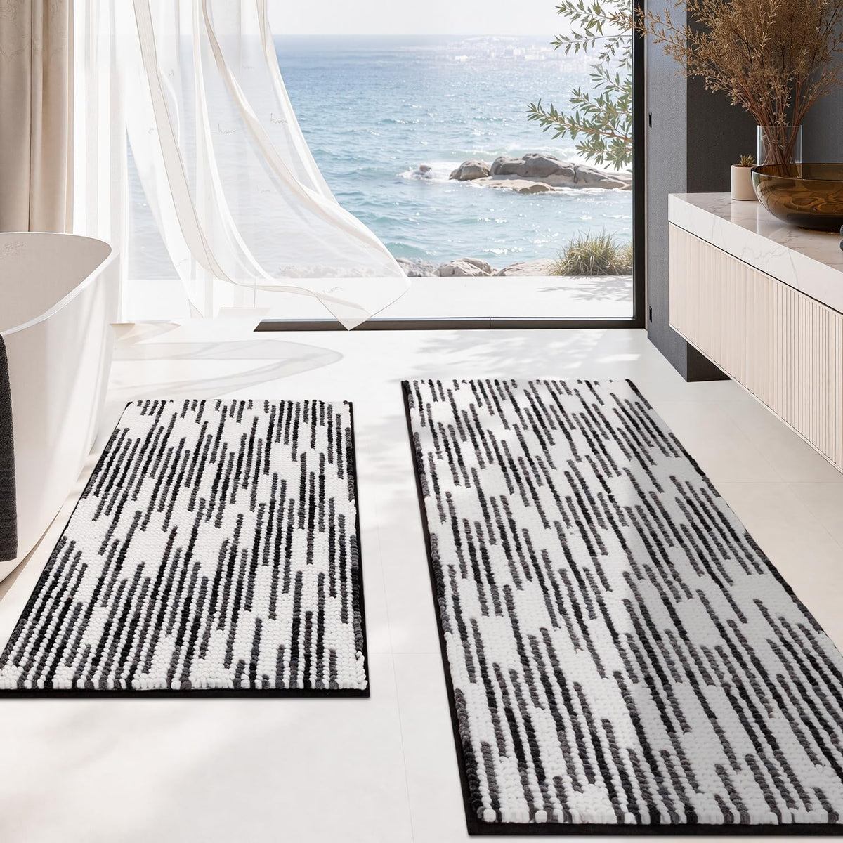 BSICPRO Bathroom Rugs Sets 2 Piece, Modern Bath Mat 20"x47"+20"x32", Blue