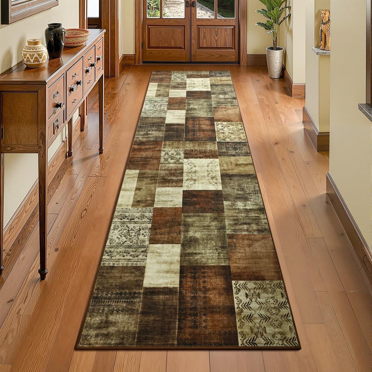 DweIke Washable Area Rugs 5x7 for Living Room, Modern Geometric Green Soft Patchwork Carpet, Non-Slip Stain Resistant Throw Rug for Bedroom Dining Room Office Home Decor