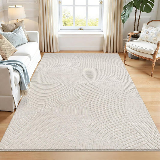 U'Artlines 5x7ft Washable Area Rug for Living Room, Beige