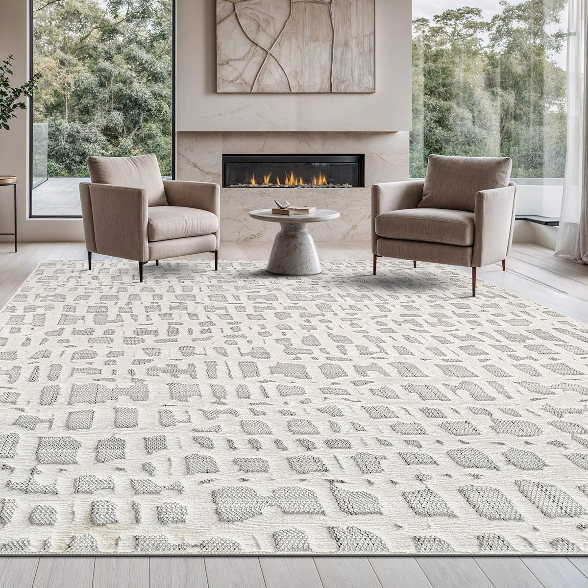 Beverly Rug Micro Loop Large Area Rug White 10x14 Modern Luxury Trellis Geometric Durable Indoor Area Rugs for Living Dining Room Office Stain Resistant Non Shedding Casual Indoor Carpet White 10x14