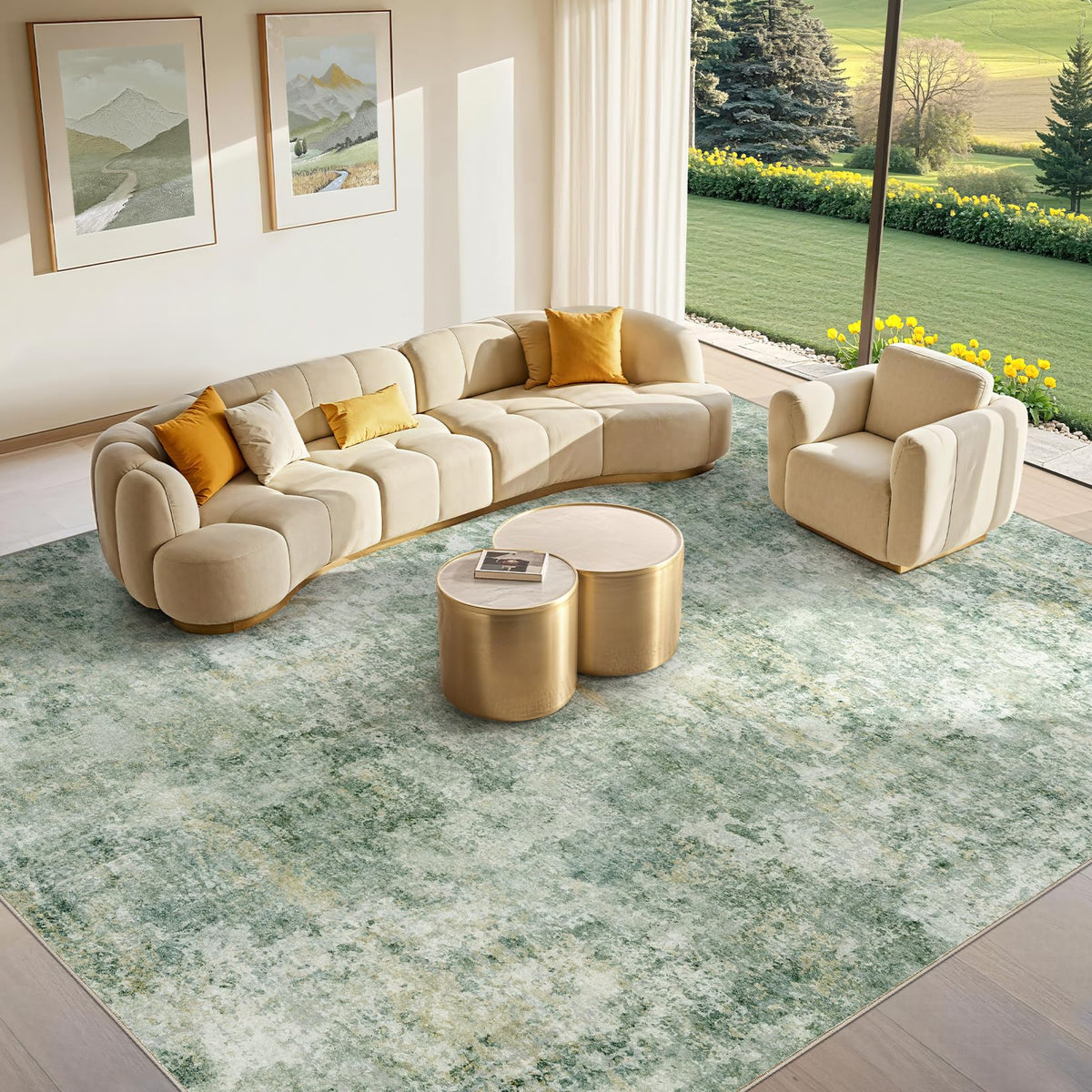 Tortania Washable 8x10 Area Rug for Living Room: Modern Abstract Neutral Large Soft Thin Rugs - Non Slip Indoor Carpet for Bedroom Dining Room Office Nursery Home Floor Decoration - Smoky Gray