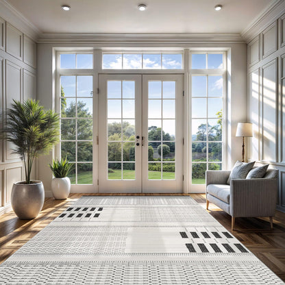 CAMILSON Modern Rug 5x7 Luxury Swirl Curved Micro Loop Area Rugs Soft High-Low Pile Stain Resistant Easy to Clean Non-Shedding Durable Living Room Office Indoor Carpet (White)