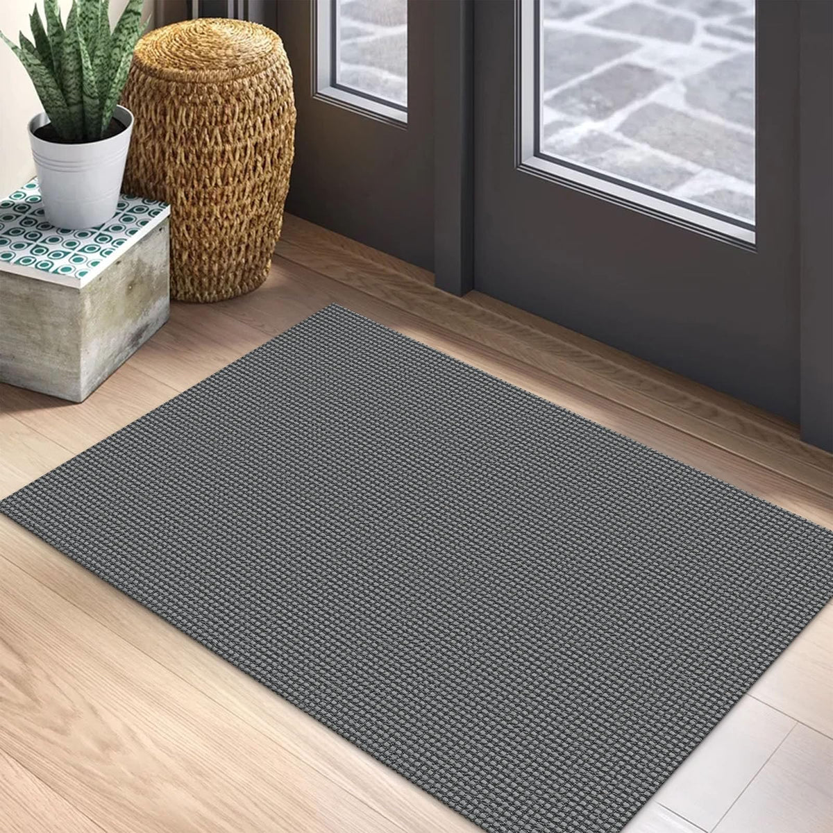 EARTHALL Woven Area Rug 3x5 Ft Washable Rugs for Entryway Braided Non Slip Rubber Backed Throw Rugs Door Mat Indoor Outdoor Entrance Cotton Carpet for Kitchen Foyer Front Door, Orange/Tan/Brown
