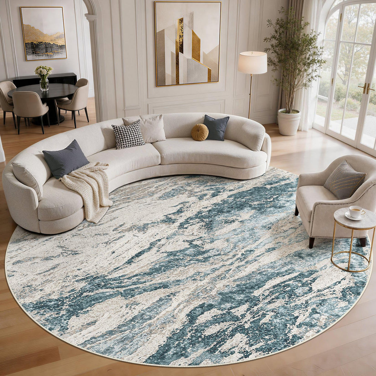 Area Rugs for Living Room: 9X12 Abstract Washable Rug Modern Neutral Large Soft Stain Resistant Non-Slip for Bedroom Dining Room Indoor Home Office Carpet - Blue Brown