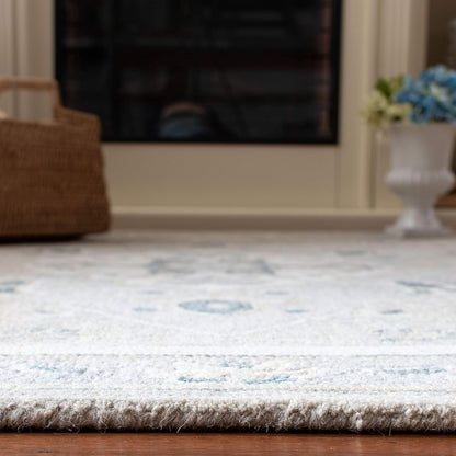 SAFAVIEH Micro-Loop Collection Area Rug - 5' Square, Light Grey & Ivory, Handmade Medallion Wool, Ideal for High Traffic Areas in Living Room, Bedroom (MLP505F)