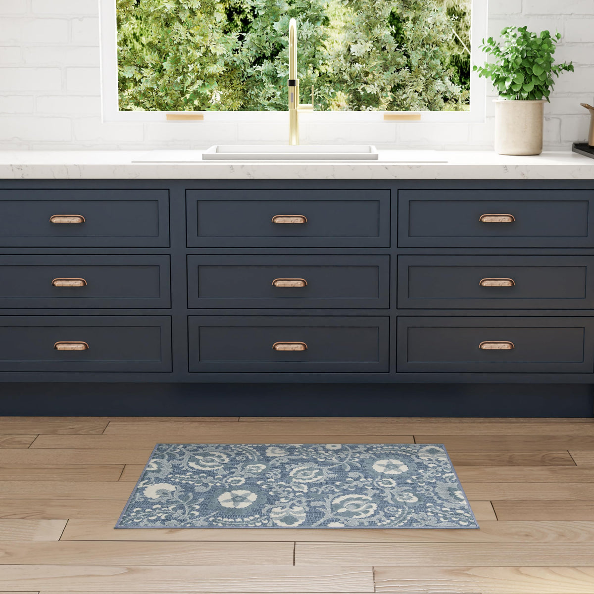 Nourison Home Aloha Natural Blue 2'3" x 10' Area Rug - Easy Clean, Non Shedding, Bed Room, Living Room, Dining Room, Kitchen (10' Runner)