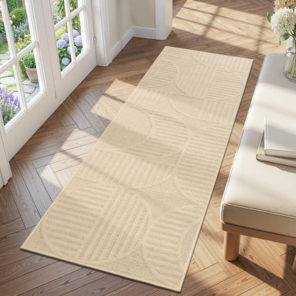 Findosom Hallway Runner Rug 2x6, Non Slip High-Low Textured Floral Washable Runner Rug with Rubber Backing, Boho Carpet Runner for Kitchen, Entryway, Bedroom, Laundry, Black & Beige
