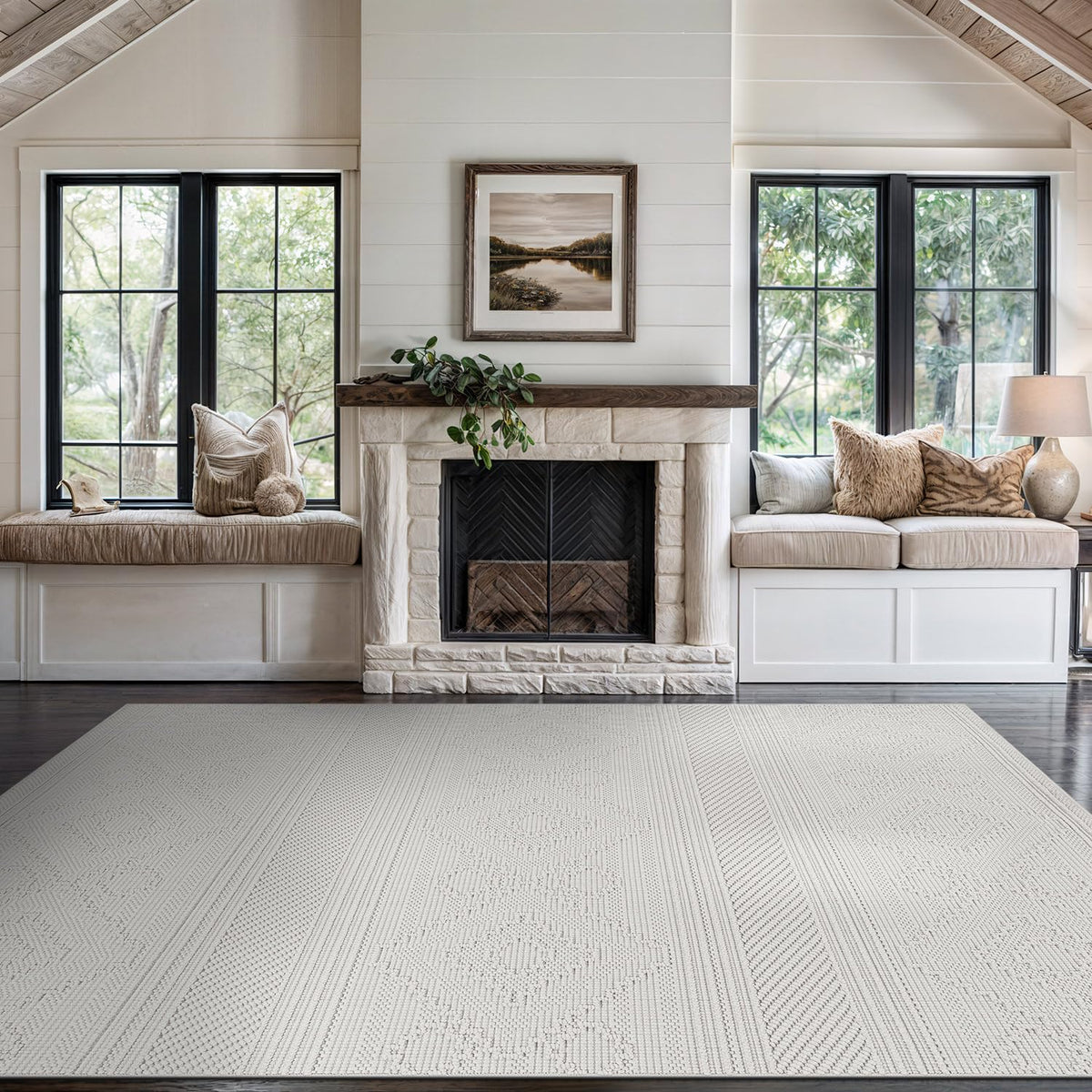 Beverly Rug Micro Loop Large Area Rug White 10x14 Modern Luxury Trellis Geometric Durable Indoor Area Rugs for Living Dining Room Office Stain Resistant Non Shedding Casual Indoor Carpet White 10x14