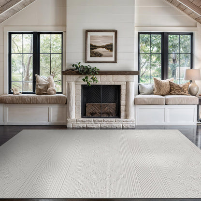 Beverly Rug Micro Loop Large Area Rug White 10x14 Modern Luxury Trellis Geometric Durable Indoor Area Rugs for Living Dining Room Office Stain Resistant Non Shedding Casual Indoor Carpet White 10x14