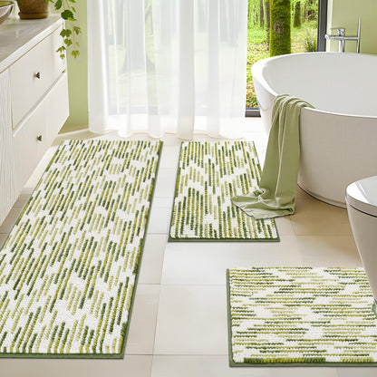 BSICPRO Bathroom Rugs Sets 3 Piece，U-Shaped Toilet Mat Sets，Black and White