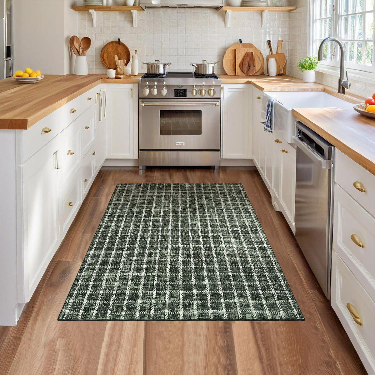 ROYHOME 6x9 Area Rug for Living Room Washable Khaki Brown Checkered Rugs