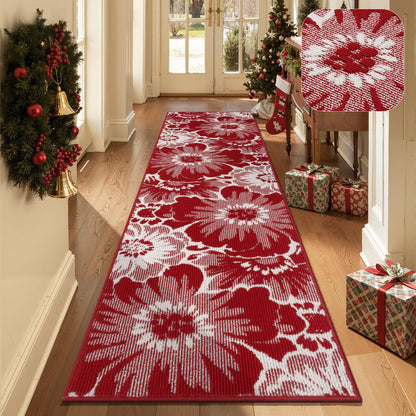 Findosom Hallway Runner Rug 2x6, Non Slip High-Low Textured Floral Washable Runner Rug with Rubber Backing, Boho Carpet Runner for Kitchen, Entryway, Bedroom, Laundry, Black & Beige