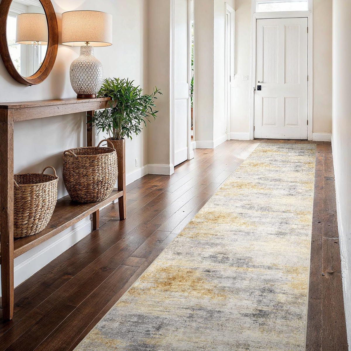 2'6"x8 Runner Rug Washable Moroccan: Non Slip Kitchen Long Floor Mat Gray