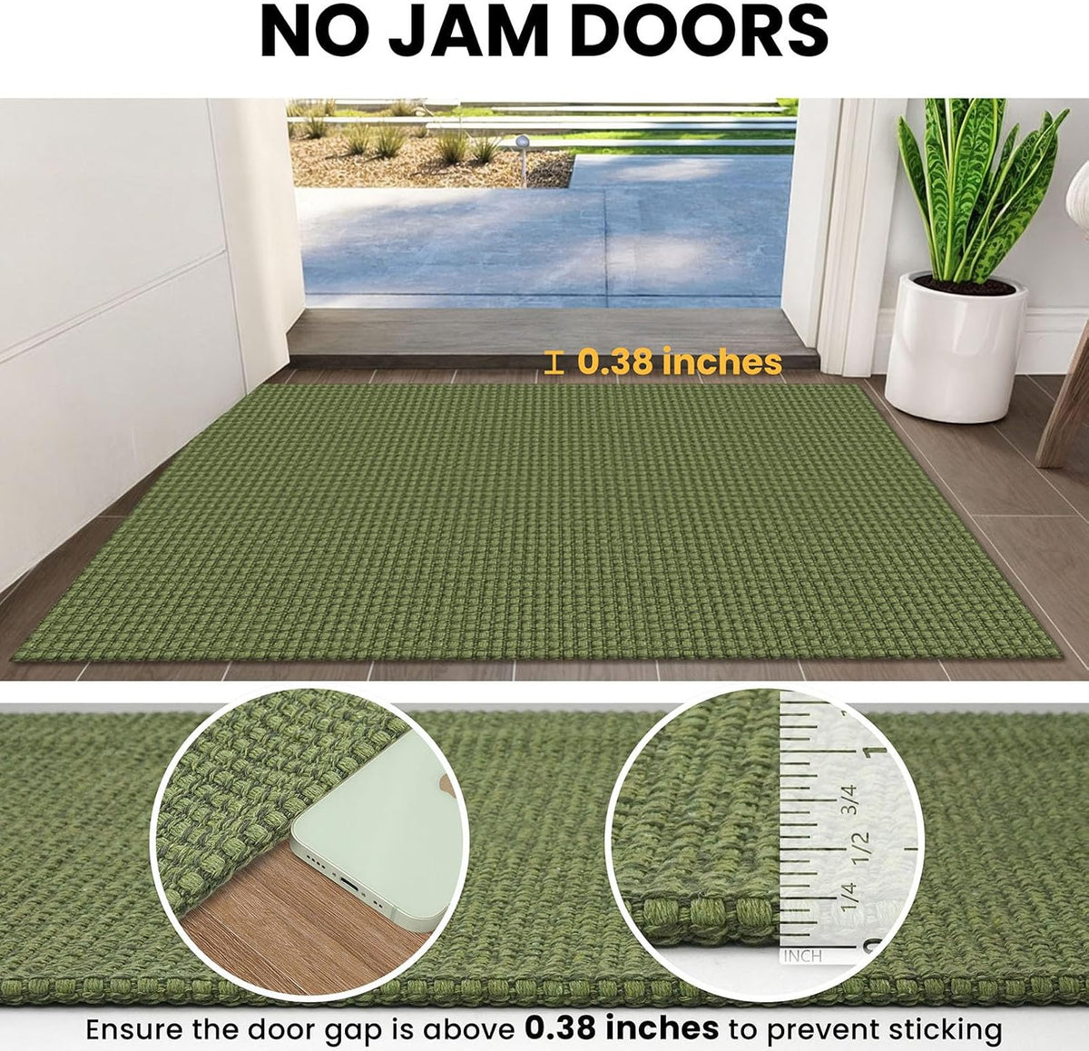 IOHOUZE Washable Area Rug 3x5 Non Slip Rubber Backed Woven Rugs for Entryway Rugs Indoor Outdoor Doormat Throw Rug Floor Carpet for Entrance Kitchen Front Door, Olive Green/Earthy Green