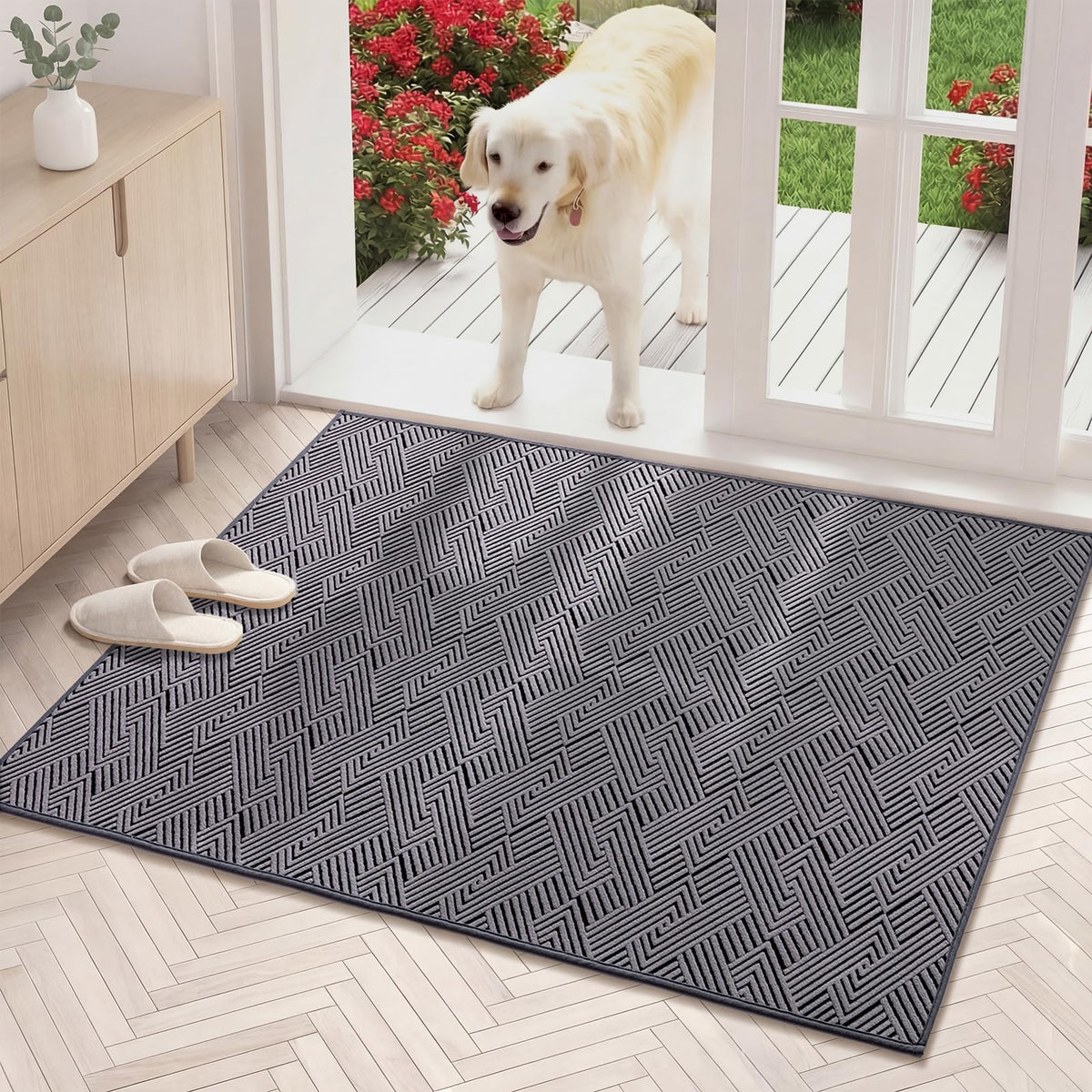 YIHOUSE Dirt Trapper Door Mat 32" x 47", Non-Slip Washable Entrance Mat, Dirt Resistant and Absorbent Welcome Mat, Low Profile Floor Mat for Front/Back Door, Entryway, Red