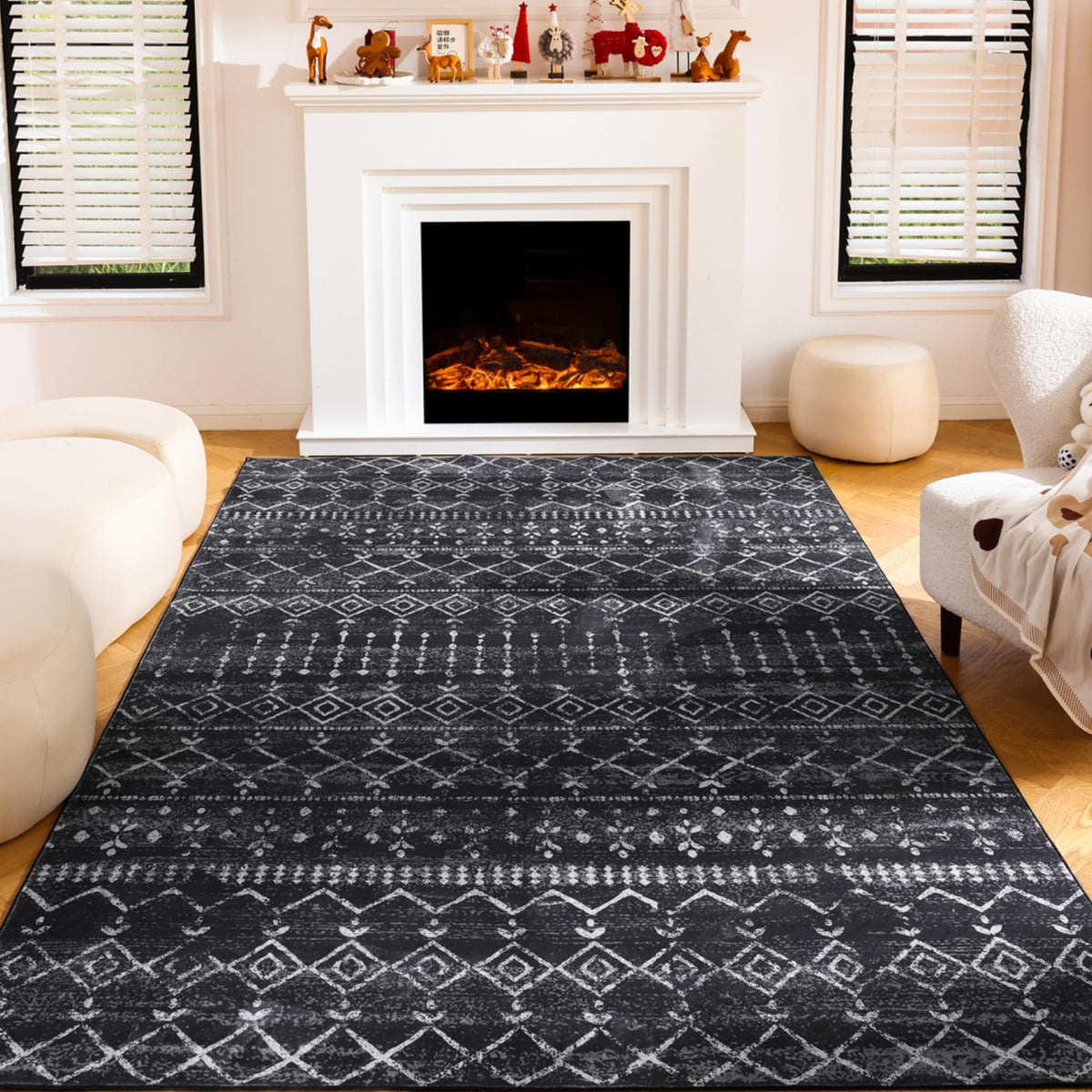 Carvapet Washable 3x5 Area Rug Orange Blue Vintage Floral Carpet