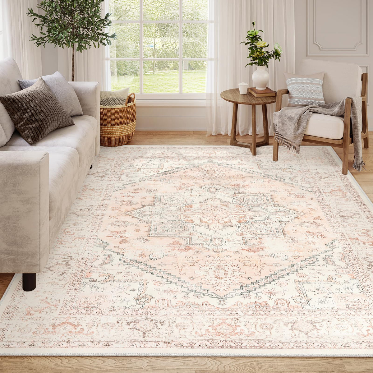 LIVEBOX Sage Washable Vintage Area Rug 3x5 Non-Slip