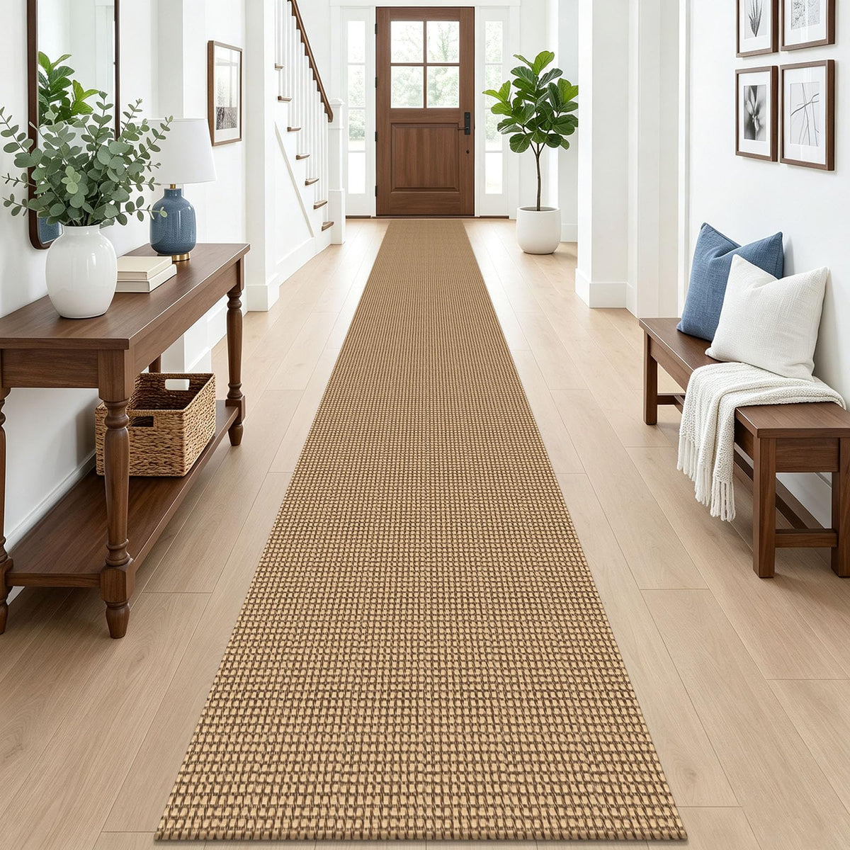 EARTHALL Woven Area Rug 3x5 Ft Washable Rugs for Entryway Braided Non Slip Rubber Backed Throw Rugs Door Mat Indoor Outdoor Entrance Cotton Carpet for Kitchen Foyer Front Door, Orange/Tan/Brown