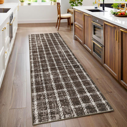 ROYHOME 6x9 Area Rug for Living Room Washable Khaki Brown Checkered Rugs