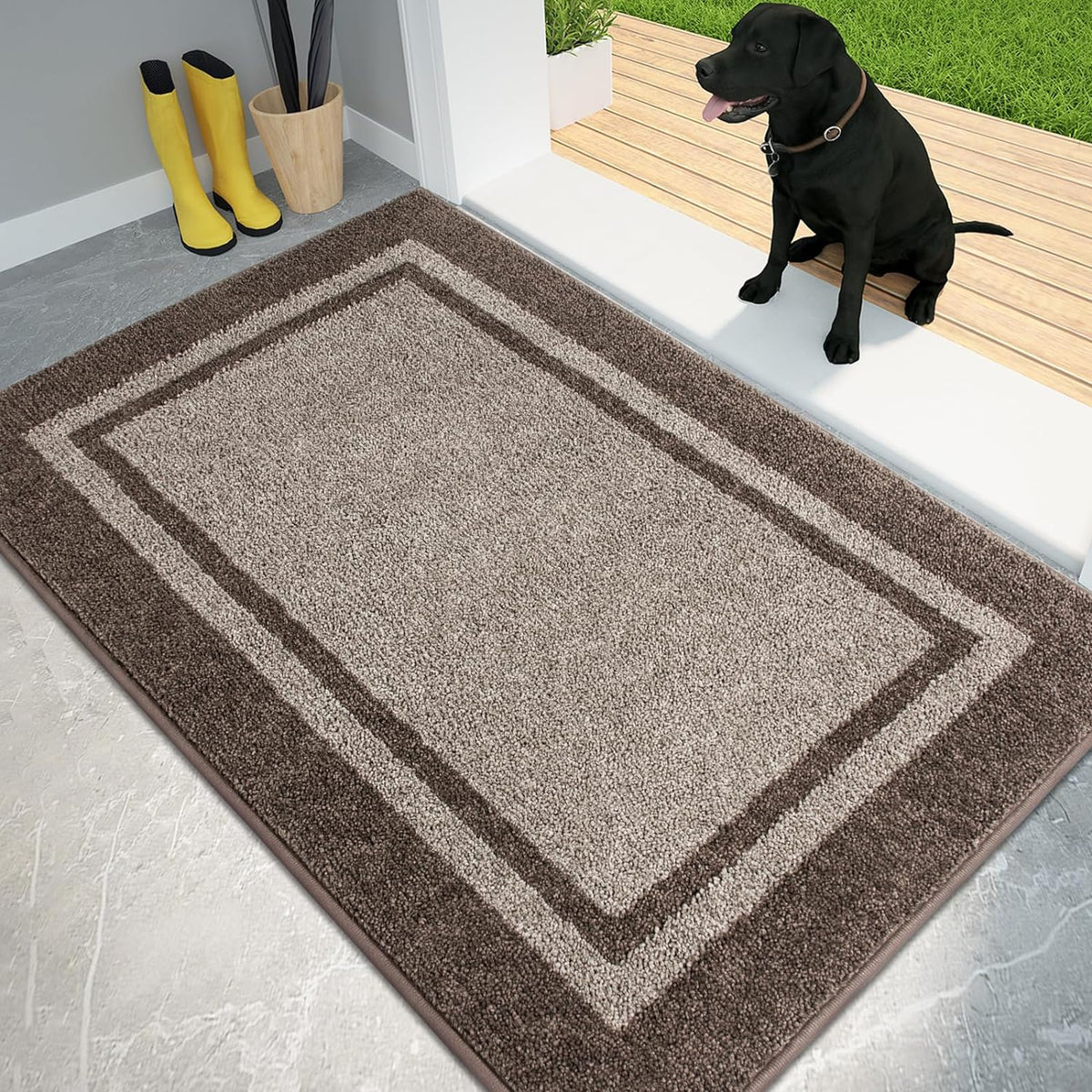 PURRUGS Dirt Trapping Indoor Door Mat, 32" x 48", Beige & Grayish Brown