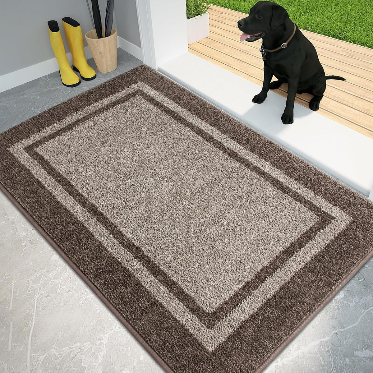 PURRUGS Dirt Trapping Indoor Door Mat, 32" x 48", Beige & Grayish Brown