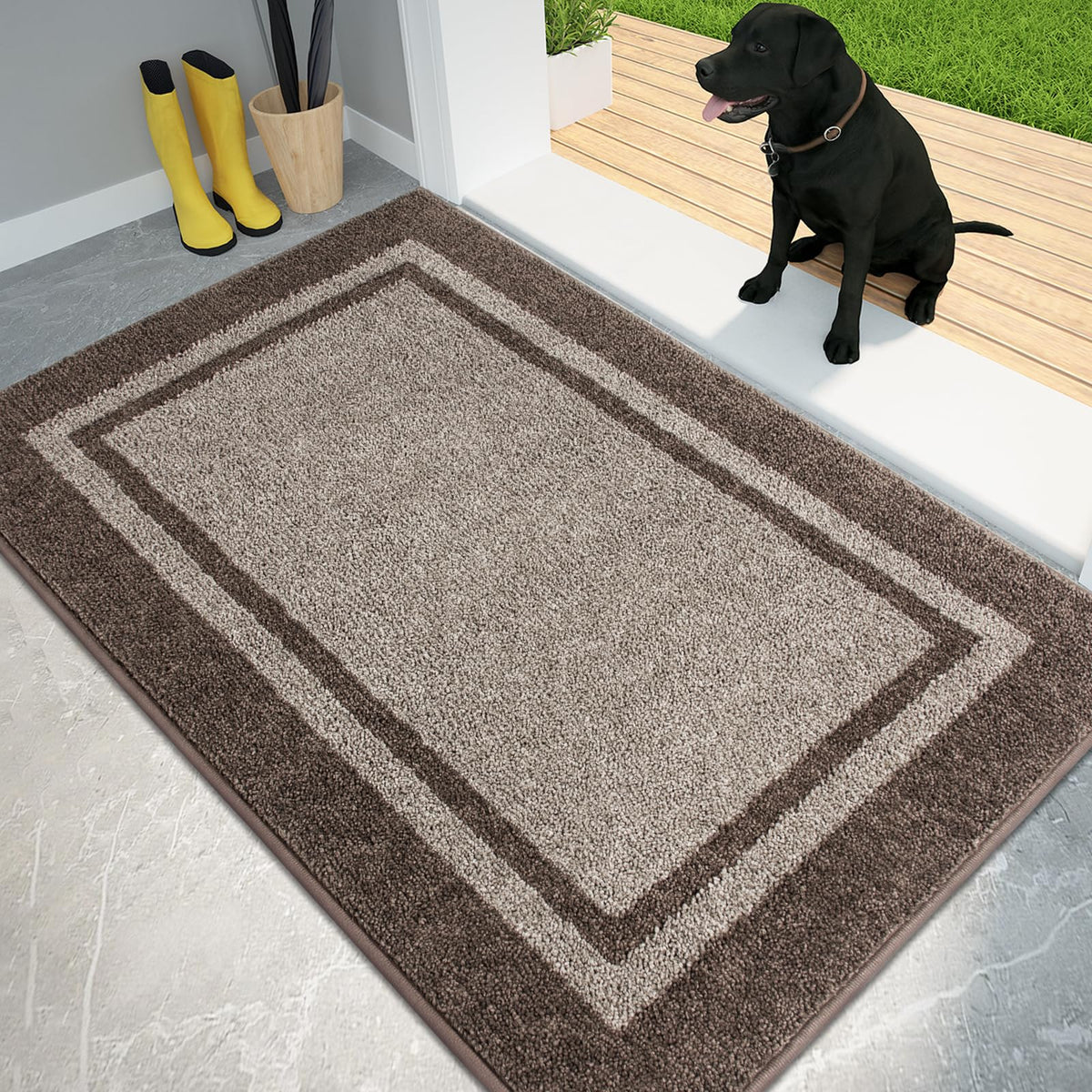 PURRUGS Dirt Trapping Indoor Door Mat, 32" x 48", Beige & Grayish Brown