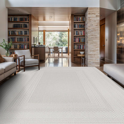 Luul Home Micro Loop Indoor Rug White 9x12 Boho Geometric Neutral Area Rugs for Living Room Soft Luxury Modern Low and High Pile Durable Stain Resistant Non-Shedding Indoor Area Carpet 9 x 12