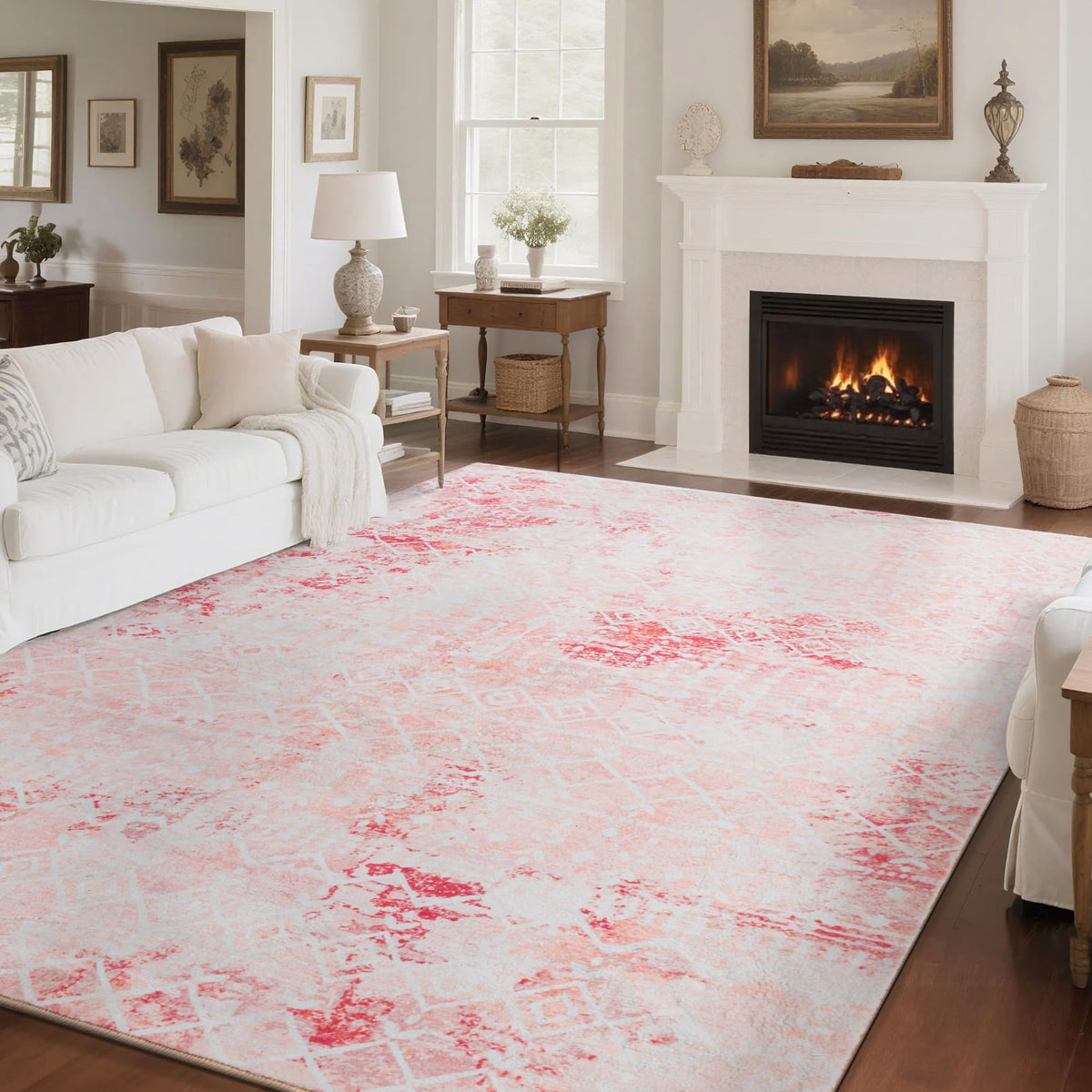 Carvapet Washable 3x5 Area Rug Orange Blue Vintage Floral Carpet