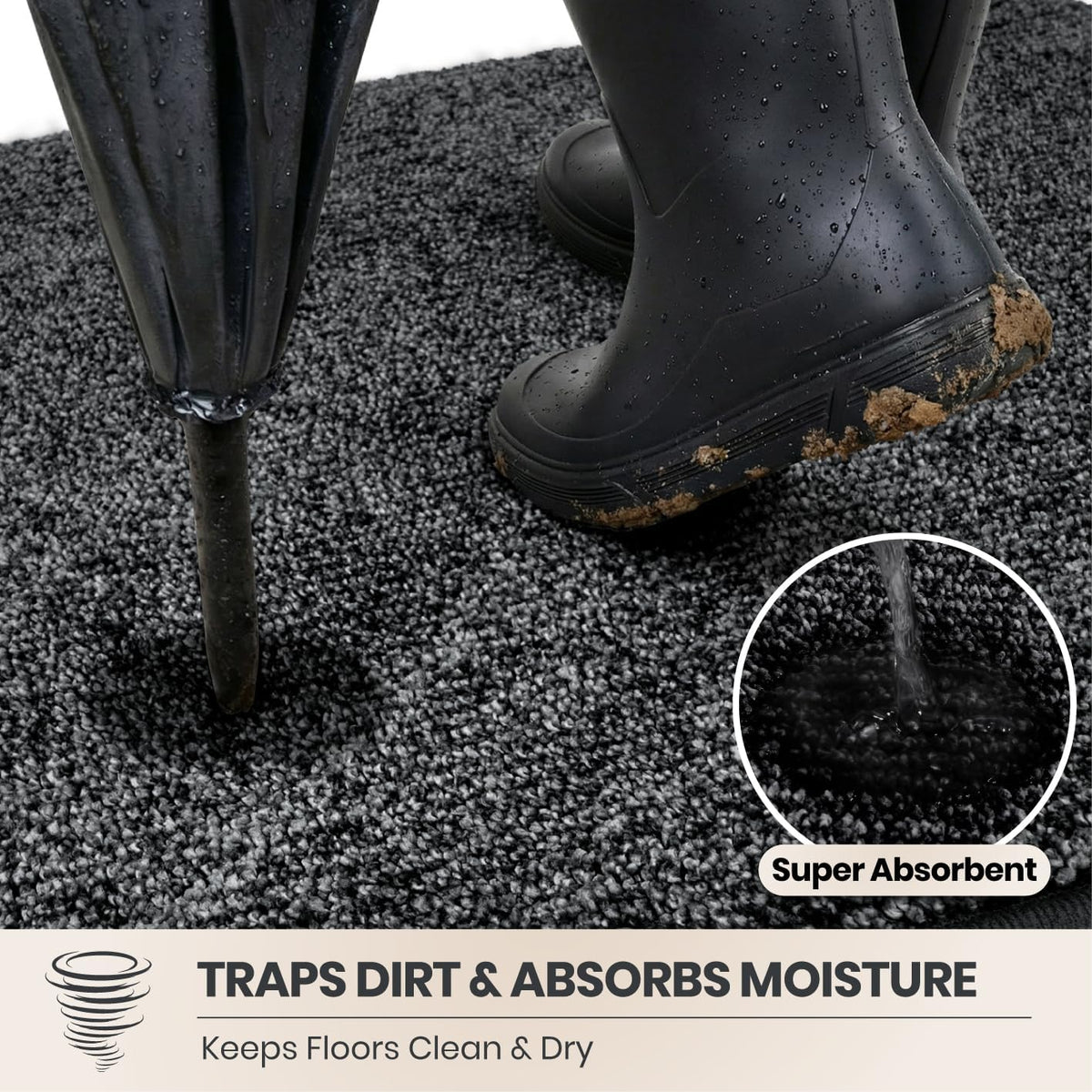 PURRUGS Dirt Trapping Indoor Door Mat, 20" x 31.5", Heathered Charcoal