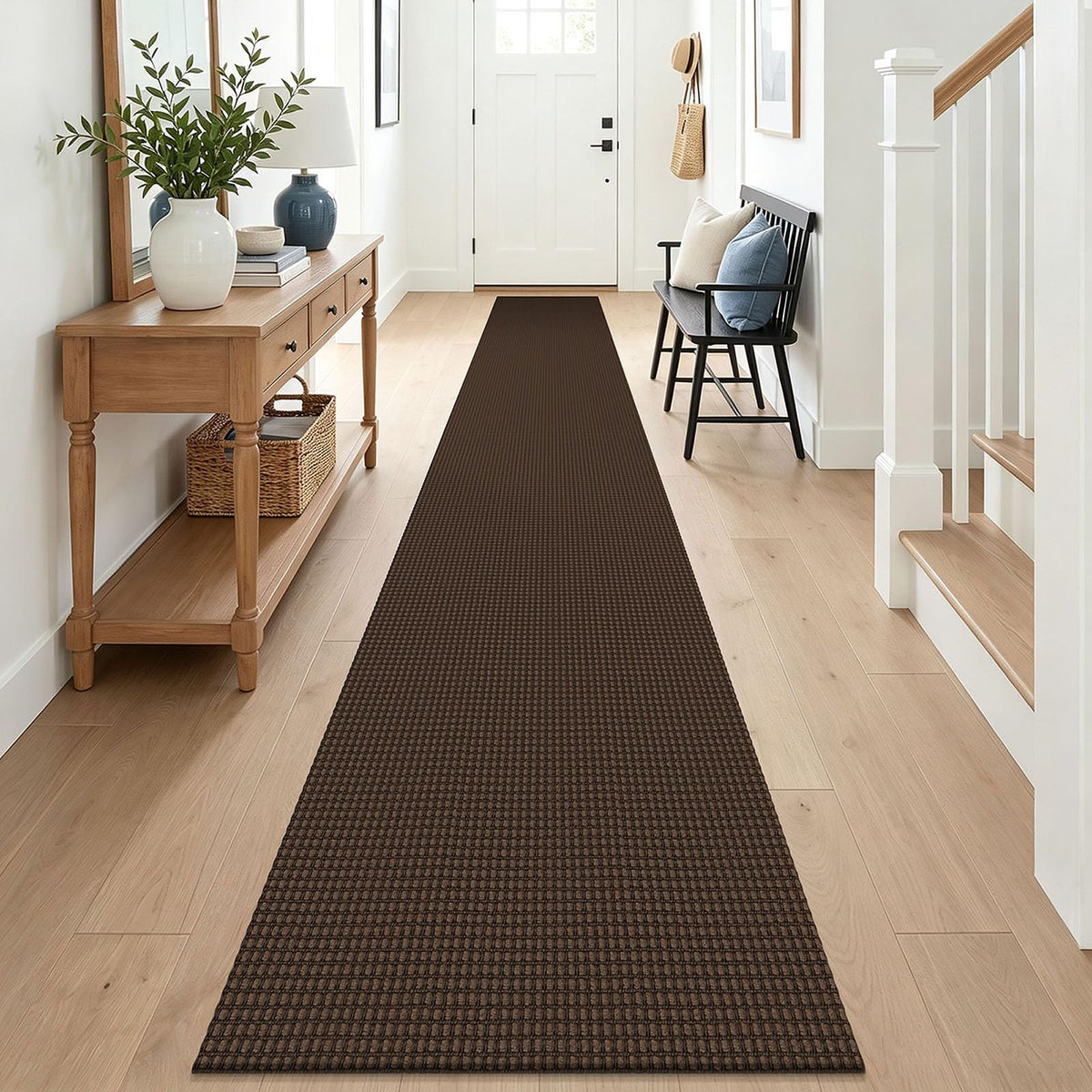 EARTHALL Woven Area Rug 3x5 Ft Washable Rugs for Entryway Braided Non Slip Rubber Backed Throw Rugs Door Mat Indoor Outdoor Entrance Cotton Carpet for Kitchen Foyer Front Door, Orange/Tan/Brown