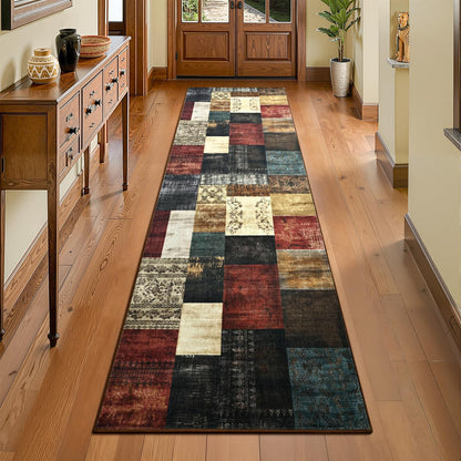 DweIke Washable Area Rugs 5x7 for Living Room, Modern Geometric Green Soft Patchwork Carpet, Non-Slip Stain Resistant Throw Rug for Bedroom Dining Room Office Home Decor