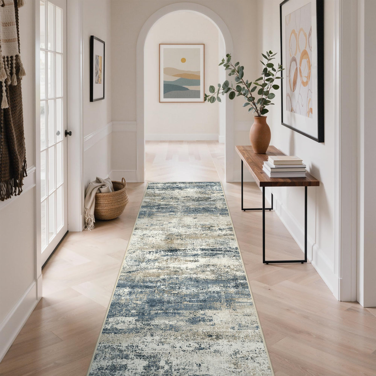 GENIMO 9x12 Area Rug Washable Non Slip for Living Room, Navy Blue Gray