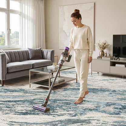 Area Rugs for Living Room: 9X12 Abstract Washable Rug Modern Neutral Large Soft Stain Resistant Non-Slip for Bedroom Dining Room Indoor Home Office Carpet - Blue Brown