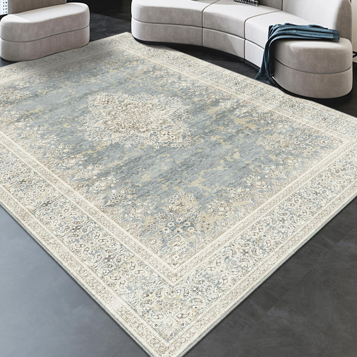 5'x7' Washable Area Rug for Living Room Natural Berber Rug Bedroom Non-Slip Rugs No Shed Faux Jute-Look Area Rugs Non-Skid Washable Area Rug (Camel, 5X7)
