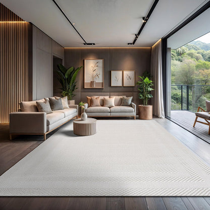 CAMILSON Modern Rug 6x9 Luxury Geometric Pattern Micro Loop Area Rugs Soft High and Low Pile Stain Resistant Easy to Clean Non-Shedding Durable Living Room Office Indoor Carpet (White/Black)