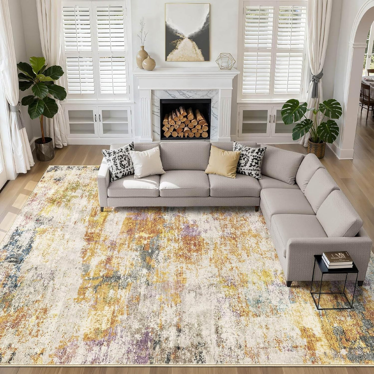 LOONGRUG 10x14 Area Rugs Washable Large Neutral Modern Living Room Rug
