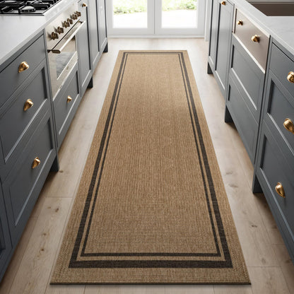 Beverly Rug Easy Jute Bordered Rug 10x14 Washable Large Indoor Outdoor Area Rugs for Living Dining Room Patio Office Stain Resistant Non Shedding Casual Indoor Outside Carpet 10 x 14 Off-White