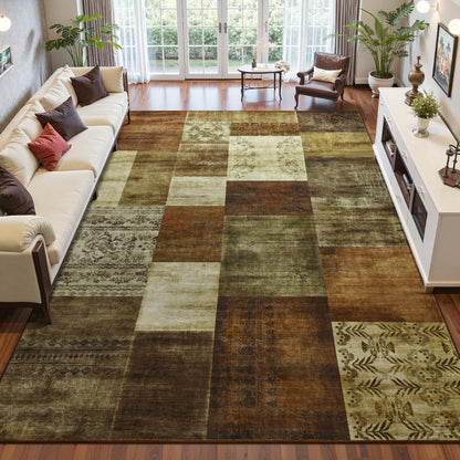 DweIke Washable Area Rugs 5x7 for Living Room, Modern Geometric Green Soft Patchwork Carpet, Non-Slip Stain Resistant Throw Rug for Bedroom Dining Room Office Home Decor