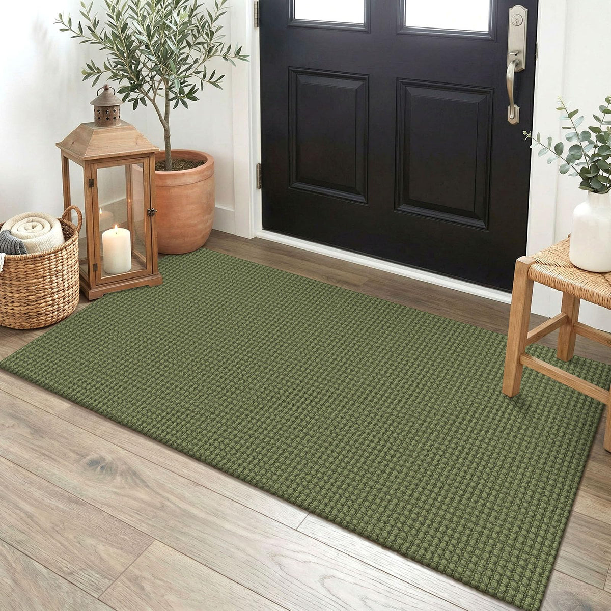 EARTHALL Woven Area Rug 3x5 Ft Washable Rugs for Entryway Braided Non Slip Rubber Backed Throw Rugs Door Mat Indoor Outdoor Entrance Cotton Carpet for Kitchen Foyer Front Door, Orange/Tan/Brown